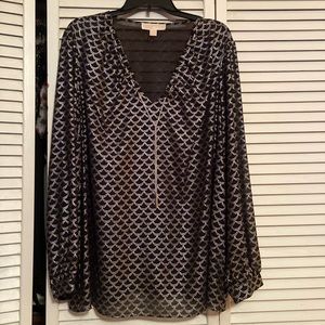 Holiday Sparkling! Michael Kors 2X Pullover Top Black + Silver Chevron Design